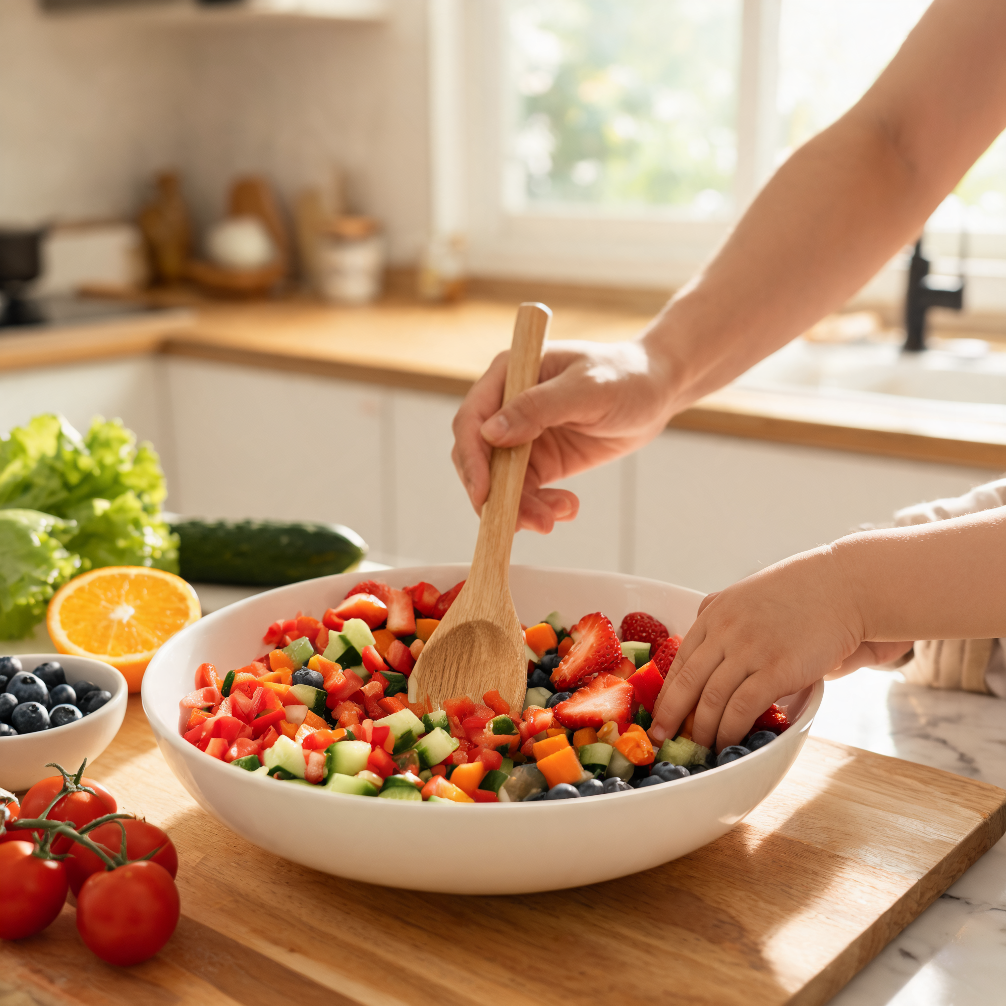 Un genitore e un bambino cucinano insieme