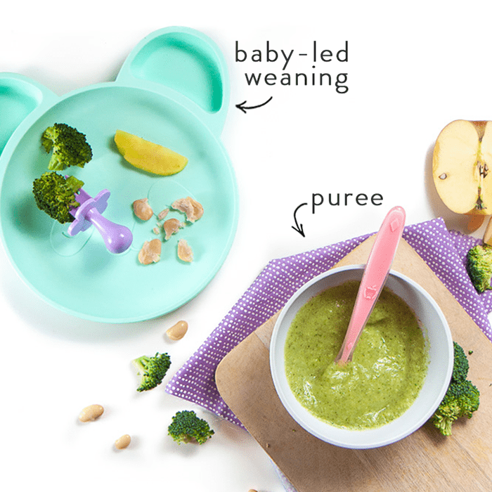 Alimenti per bambini con broccoli, mele e fagioli bianchi (purea o BLW)