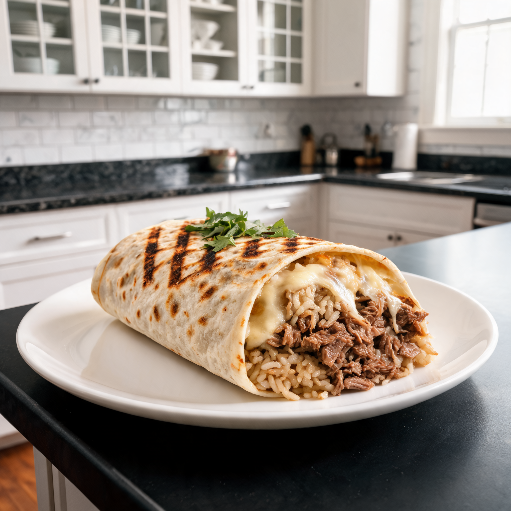 Burrito Grigliato al Formaggio con Riso e Carne