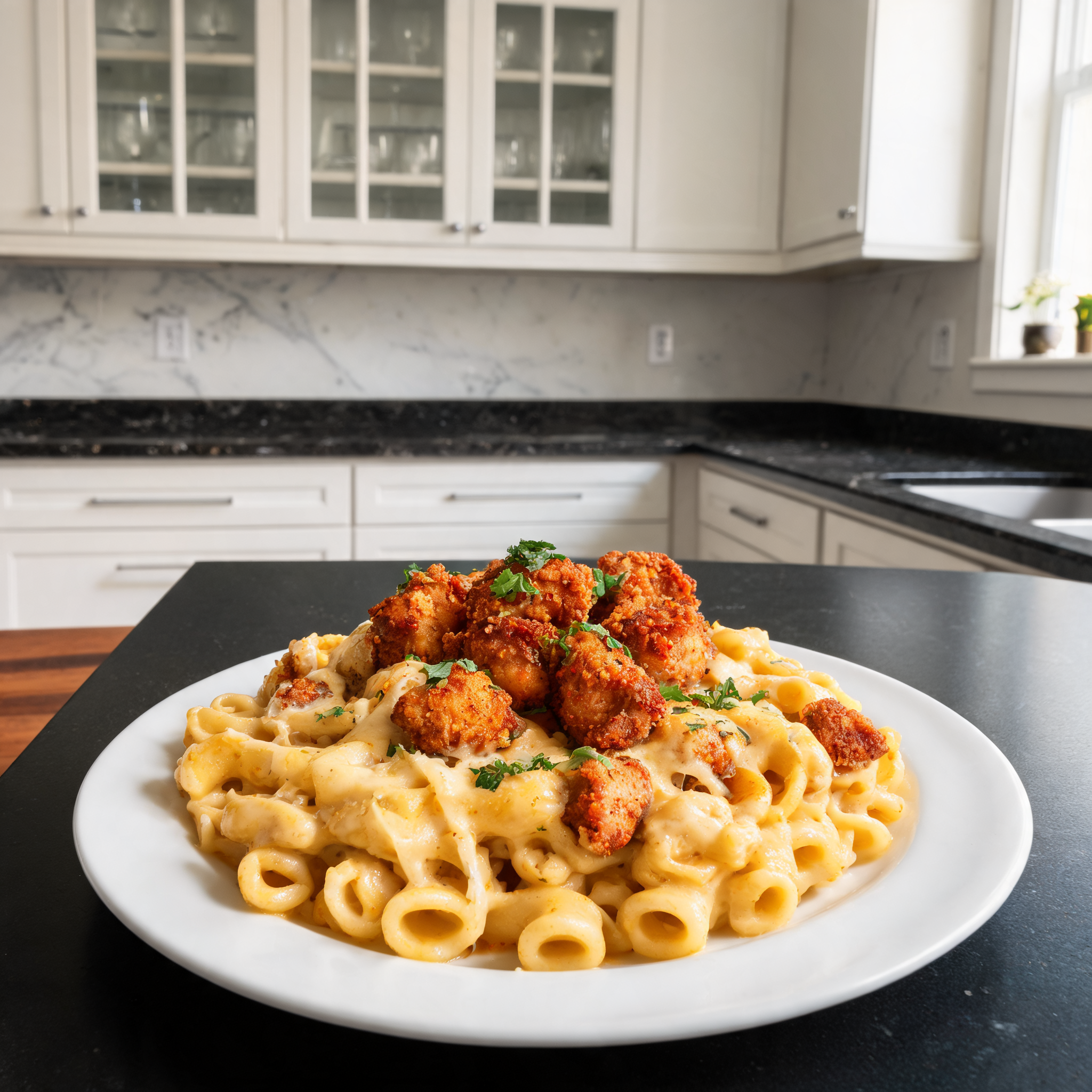 Mac & Cheese con Pollo Croccante Piccante - Ricetta Proteica