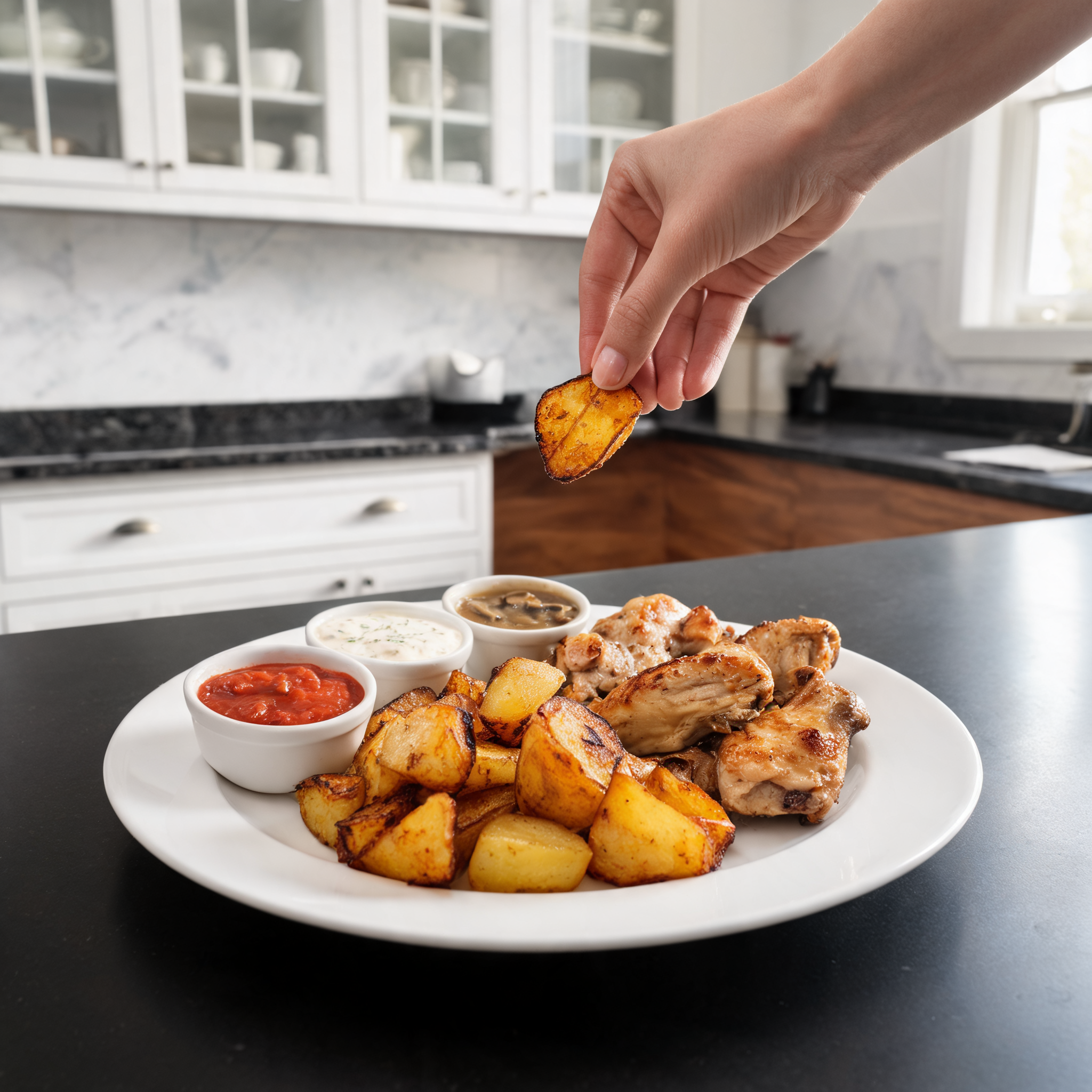 Patatine al Forno con Pollo e Tre Salse Proteiche