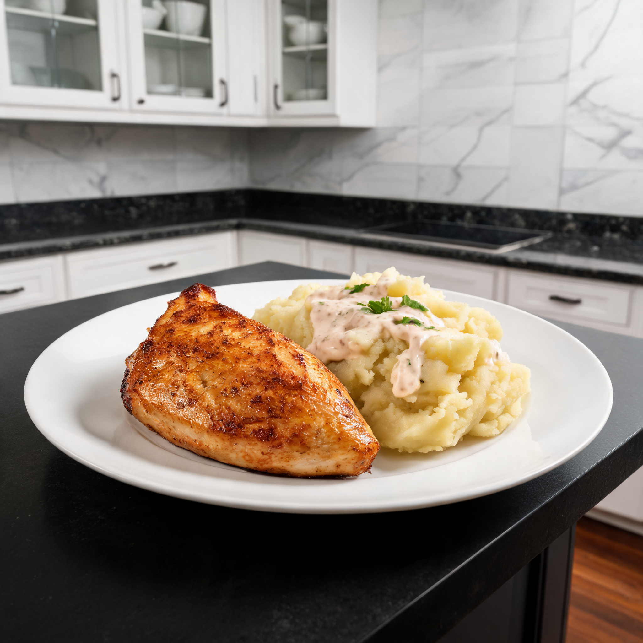 Petto di Pollo al Forno con Purè di Patate e Aglio Cremoso
