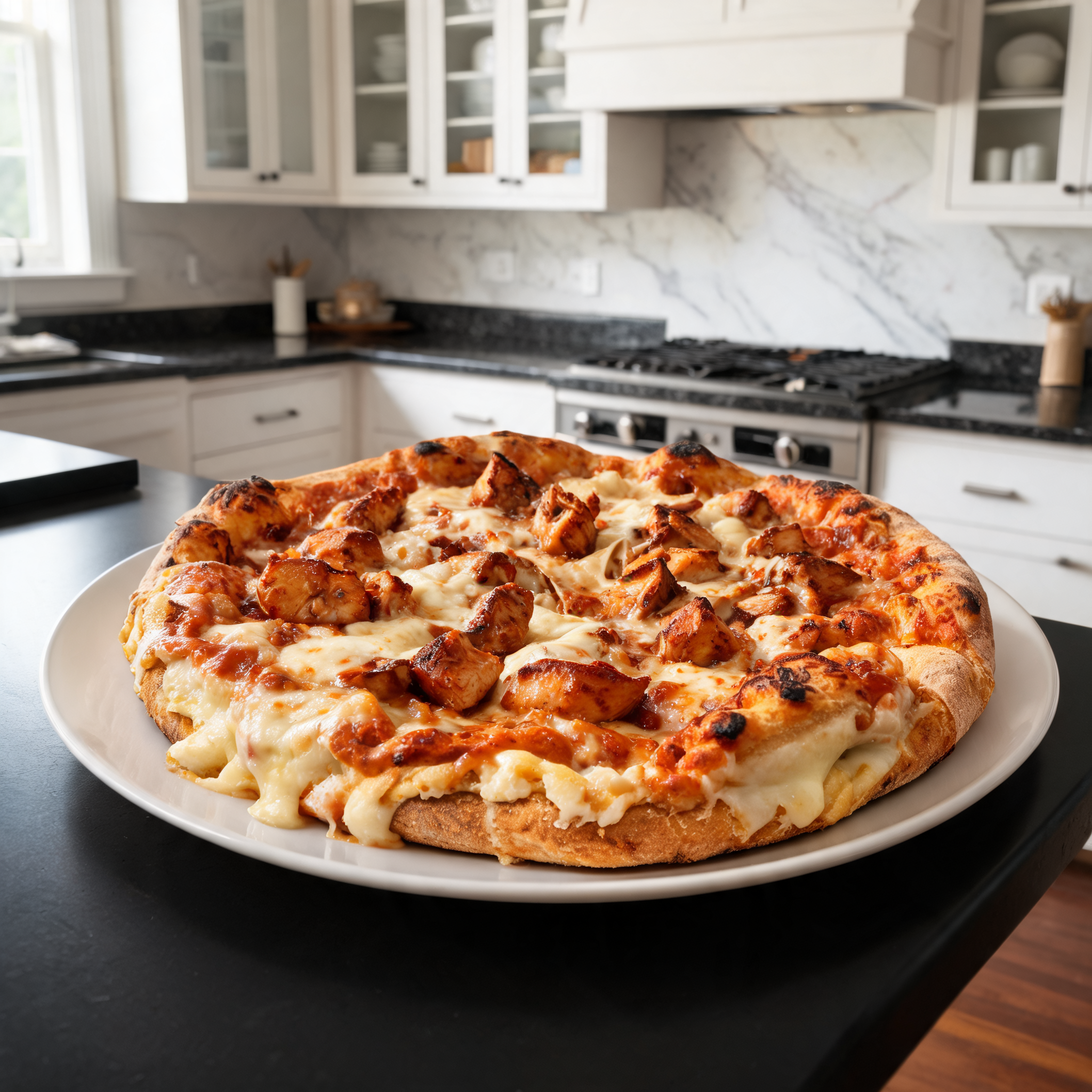 Pizza al Forno con Crosta Ripiena di Formaggio e Pollo BBQ